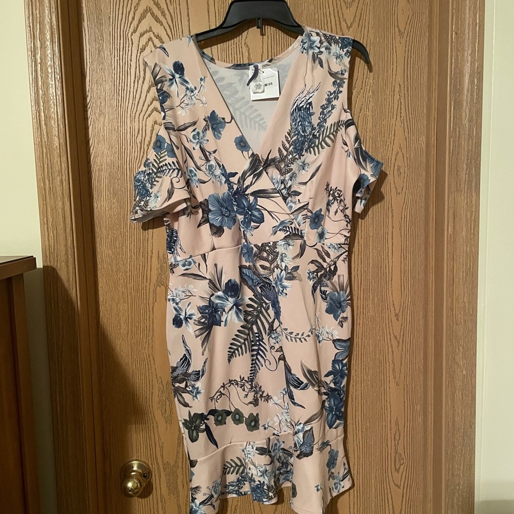Peach and blue floral off the shoulder dress, 3XL